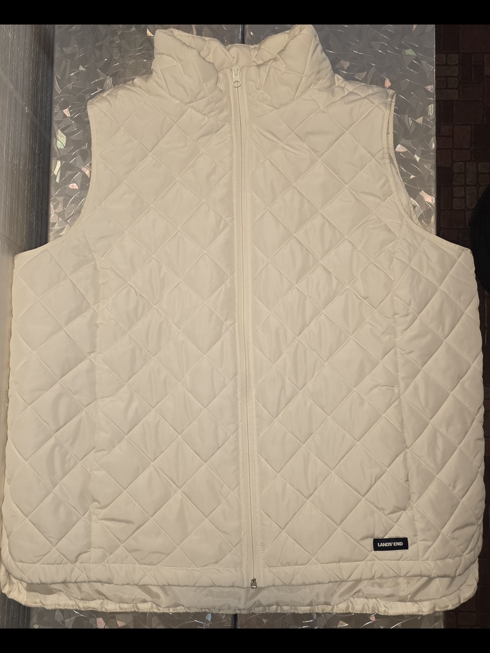 Women's Plus Size 2X Lands' End Cream Quilted Puffer Vest - Diamond Stitch